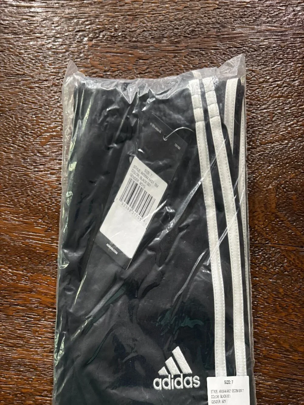 Adidas Boys sz 7 Track Pants Joggers 3 Stripes Black NEW